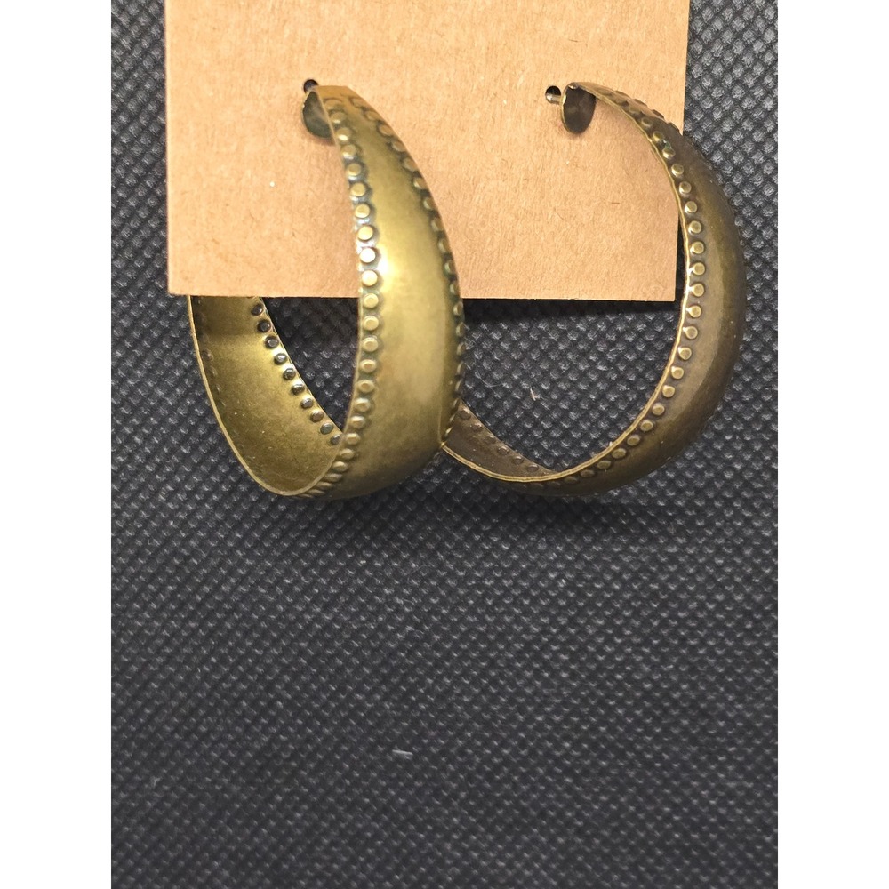 Antique‎ Gold Tone Beaded Edge Wide Hoop Earrings Vintage Style Post Backs